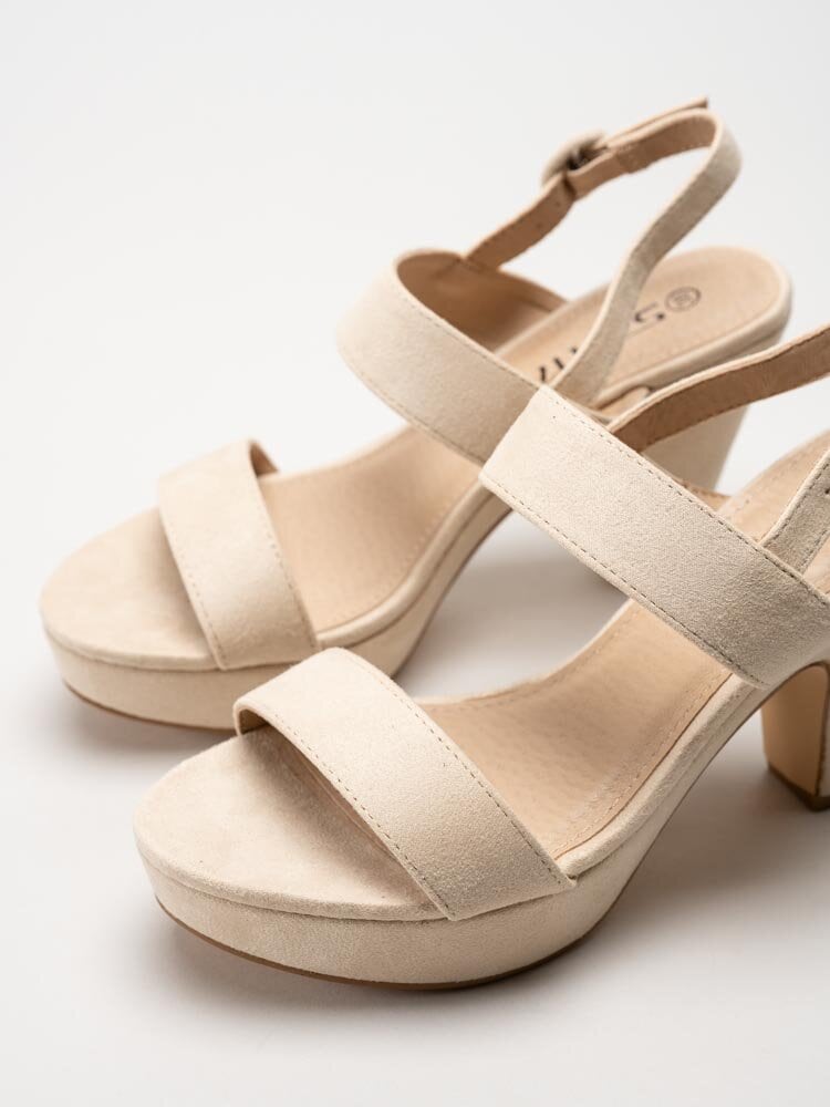 Savita - Beige platåsandaletter i textil