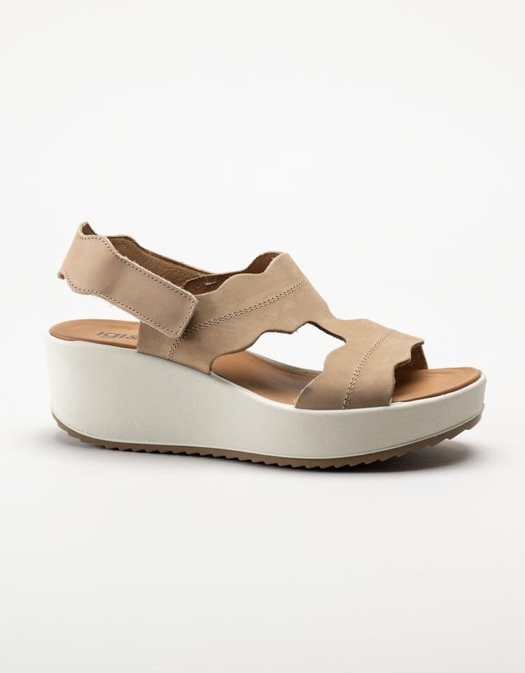 Igi & Co - Beige platåsandal i mjuk nubuck