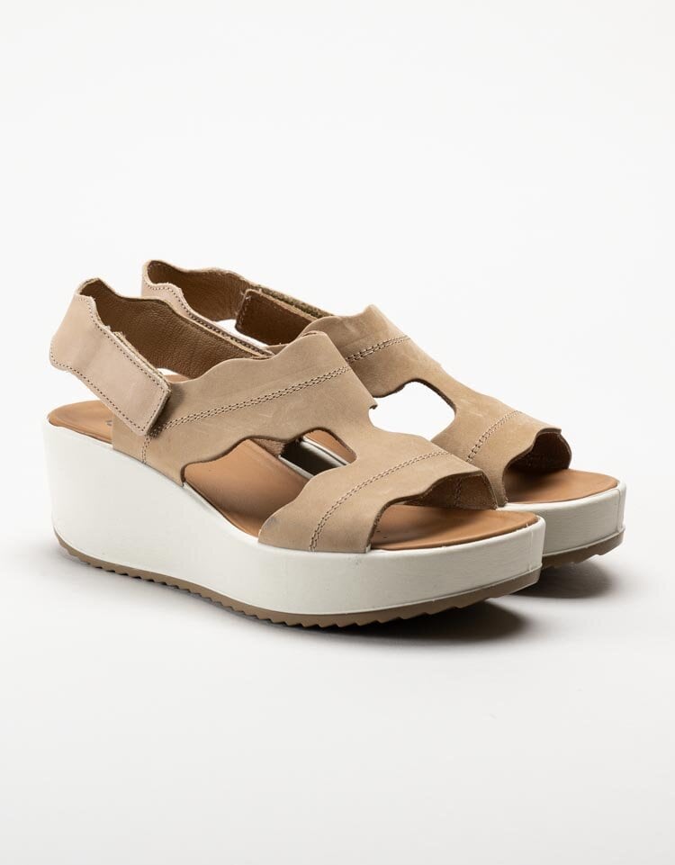 Igi & Co - Beige platåsandal i mjuk nubuck