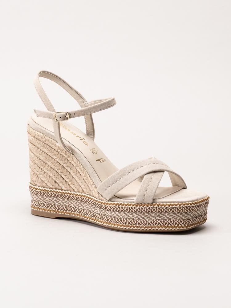 Tamaris - Beige kilklackade sandaletter i mocka