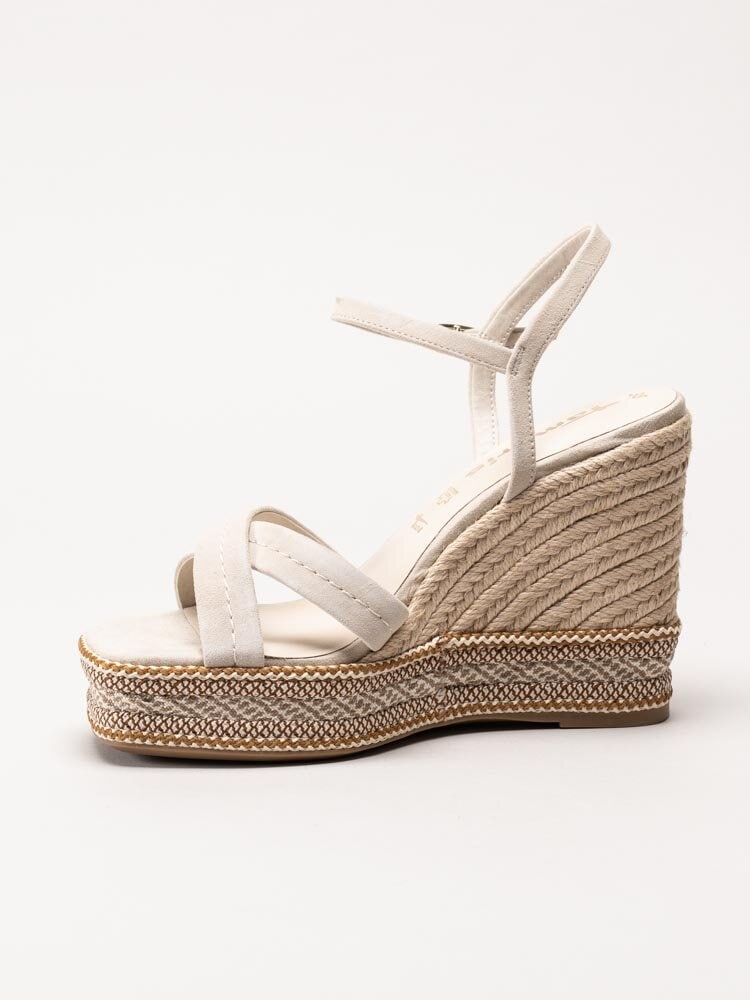 Tamaris - Beige kilklackade sandaletter i mocka