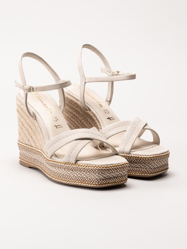 Tamaris - Beige kilklackade sandaletter i mocka