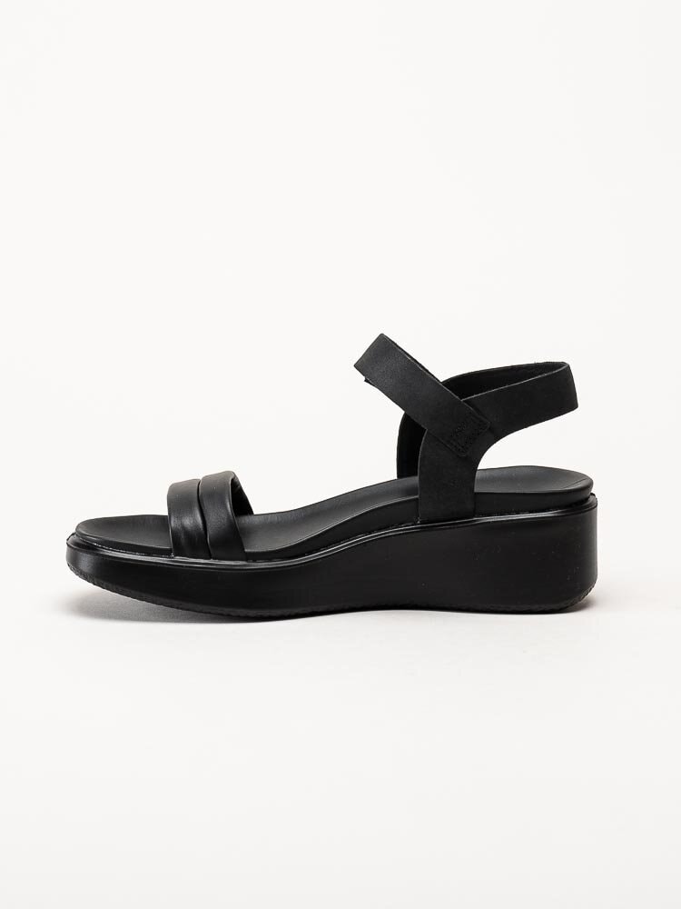 Ecco - Flowt W Wedge - Svarta sandaler i skinn