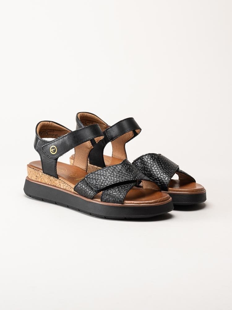 Tamaris Comfort - Svarta sandaler med kilklack