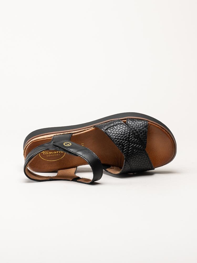 Tamaris Comfort - Svarta sandaler med kilklack