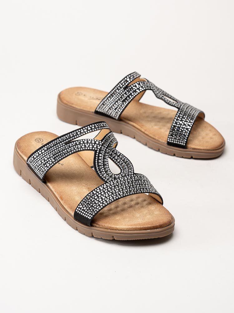 Lunar - 246Schavez - Svarta slip in sandaler med strass