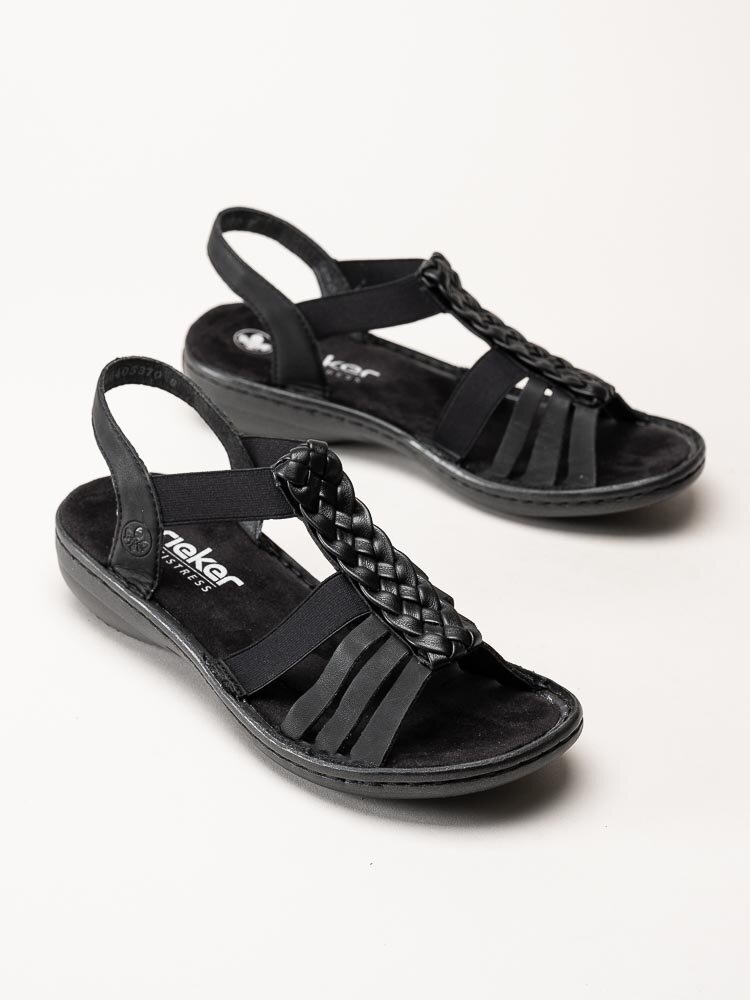Rieker - Svarta sandaler med fläta
