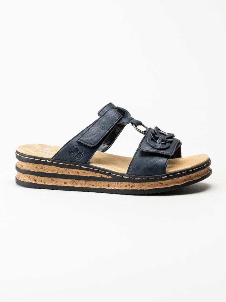 Rieker - Mörkblå kilklackade slip in sandaler