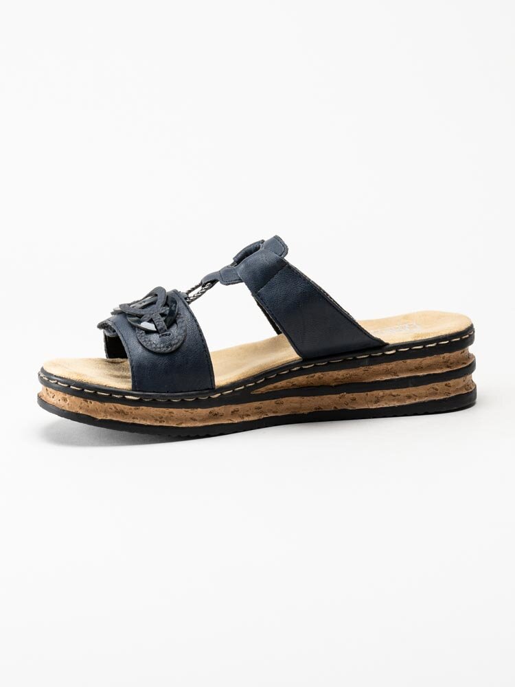 Rieker - Mörkblå kilklackade slip in sandaler