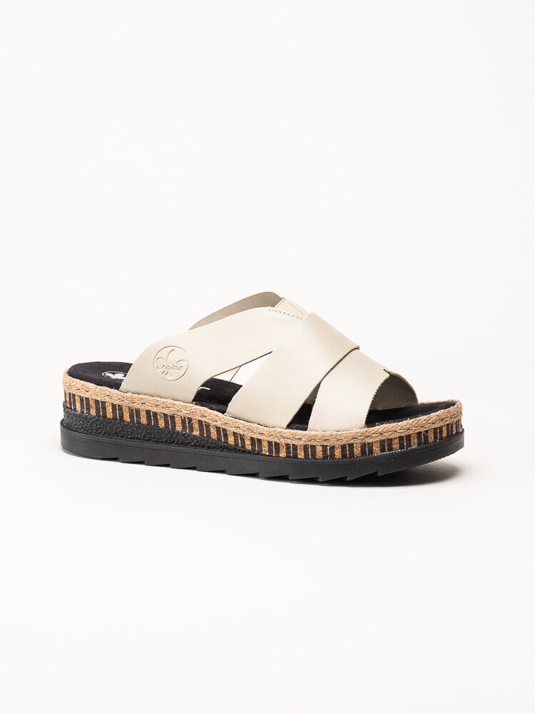 Rieker - Beige slip in sandaler i skinnimitation