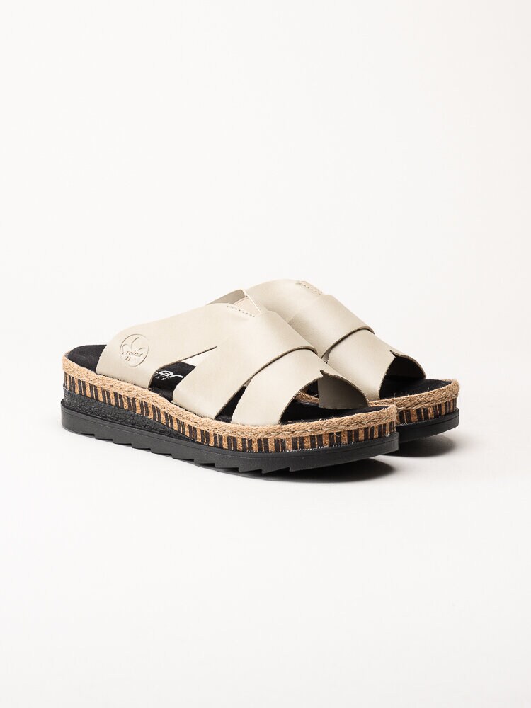 Rieker - Beige slip in sandaler i skinnimitation