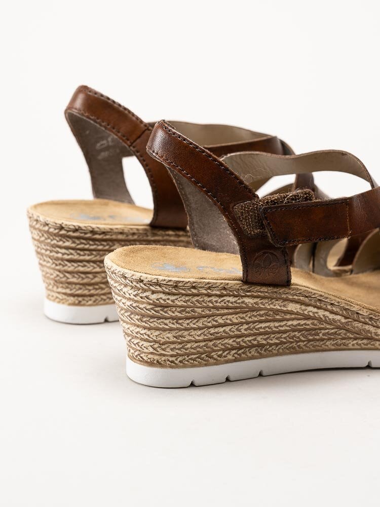 Rieker - Bruna kilklackade sandaletter i skinn