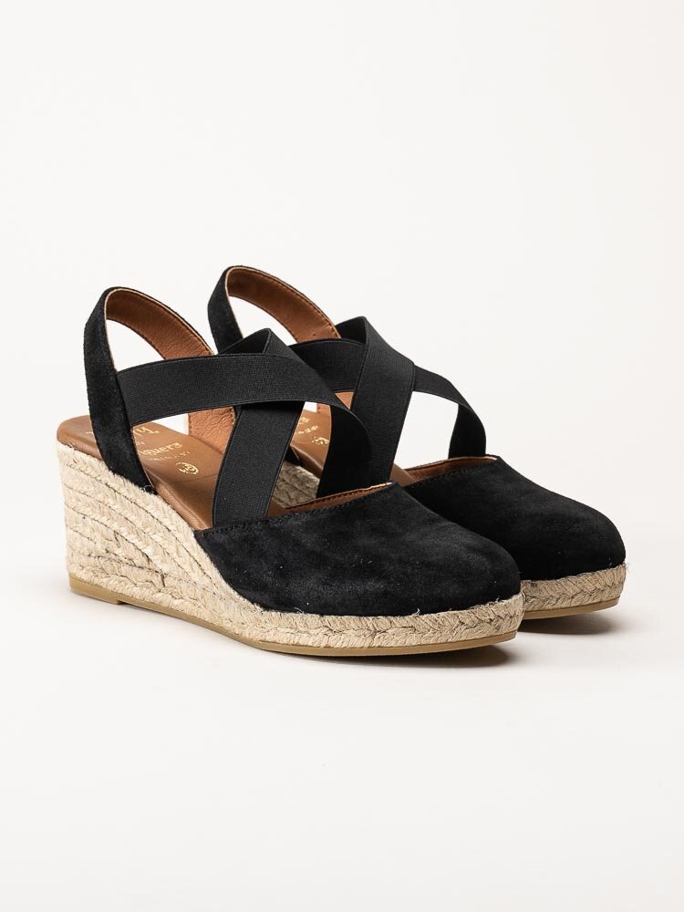 Duffy - Svarta kilklackade espadrillos i mocka