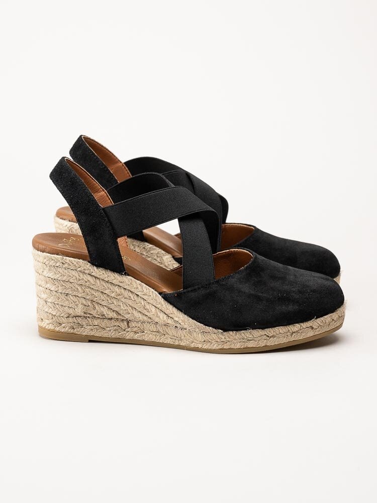 Duffy - Svarta kilklackade espadrillos i mocka