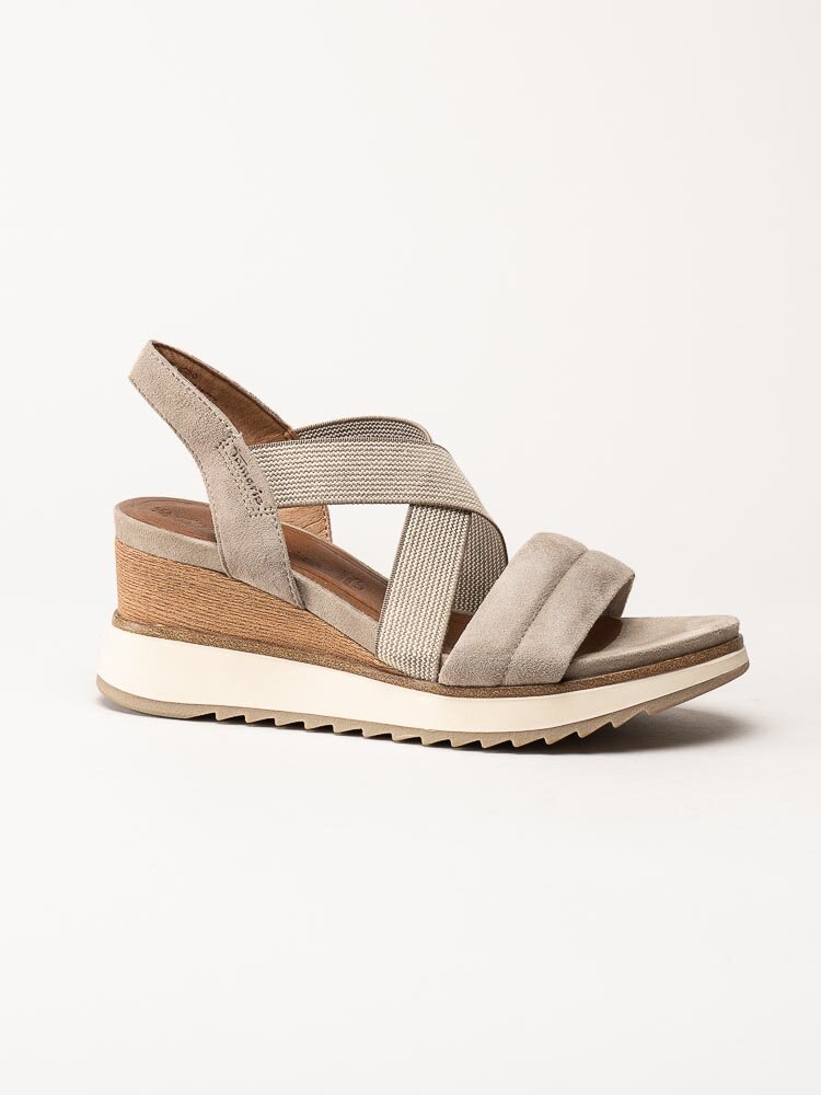 Tamaris - Beige kilklackade sandaletter i mocka