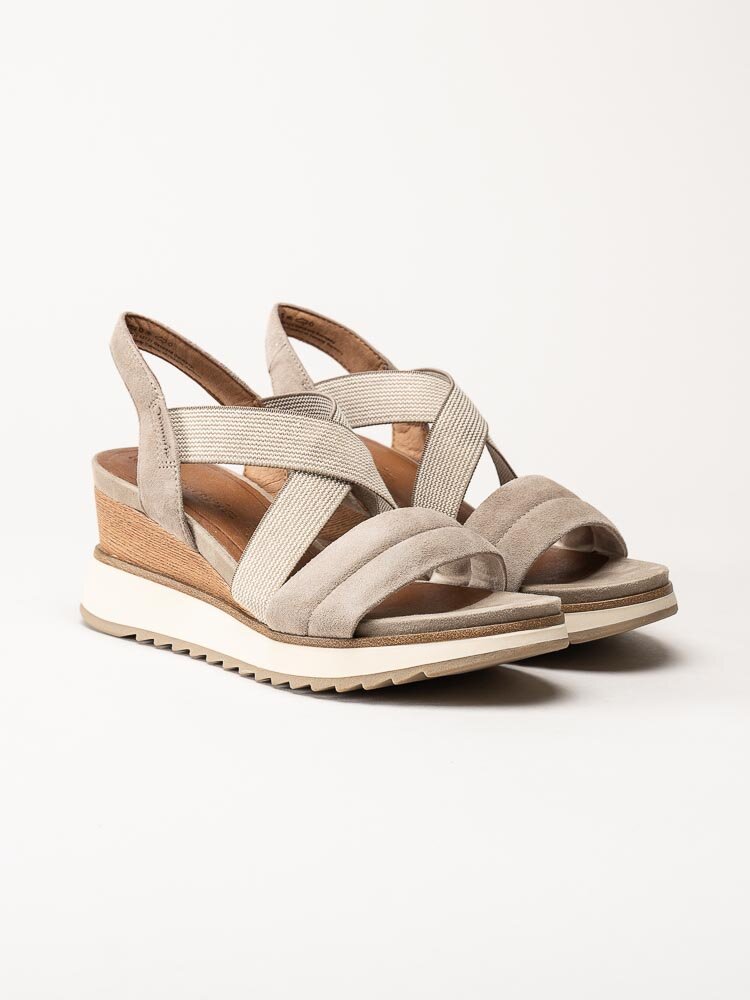 Tamaris - Beige kilklackade sandaletter i mocka