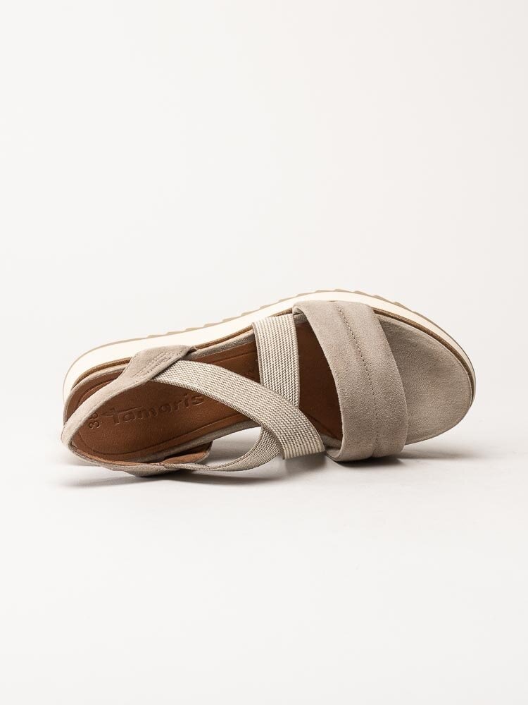 Tamaris - Beige kilklackade sandaletter i mocka