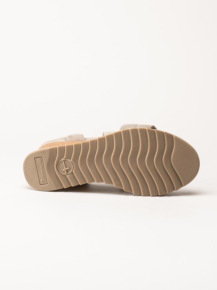 Tamaris - Beige kilklackade sandaletter i mocka