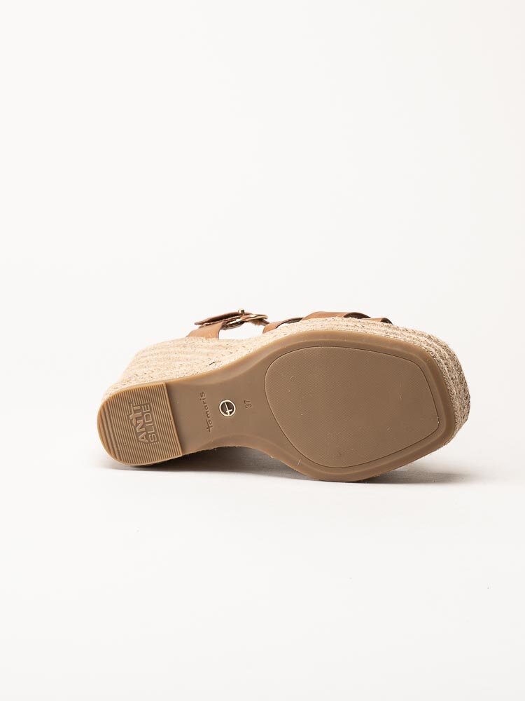 Tamaris - Bruna kilklackade sandaletter i skinn