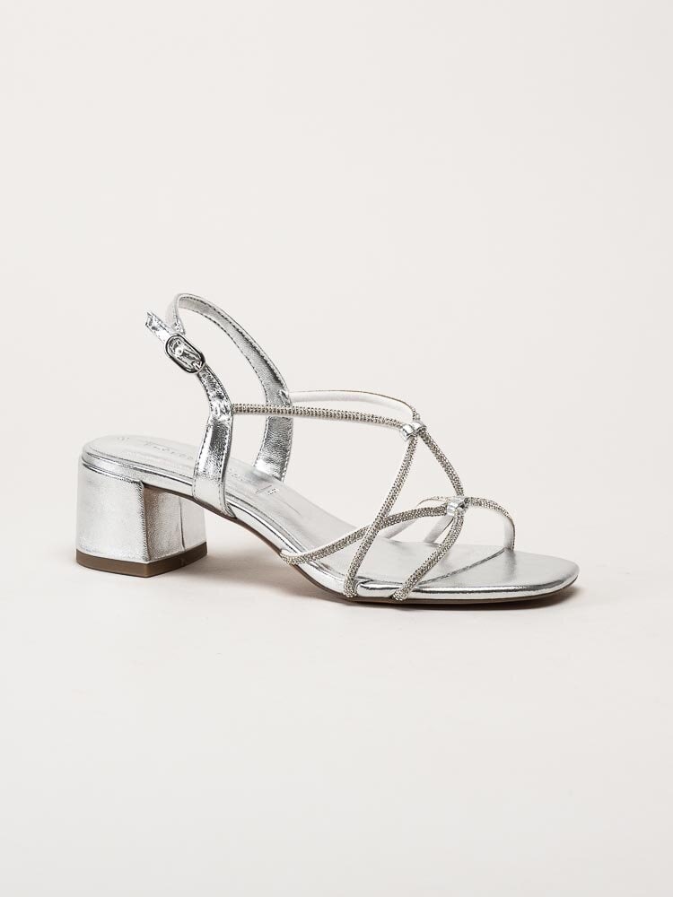 Tamaris - Silvermetallic sandaletter med glitterremmar