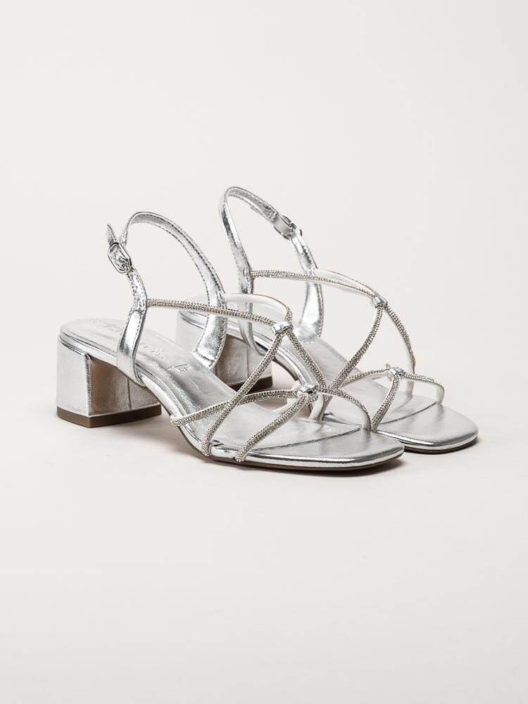 Tamaris - Silvermetallic sandaletter med glitterremmar