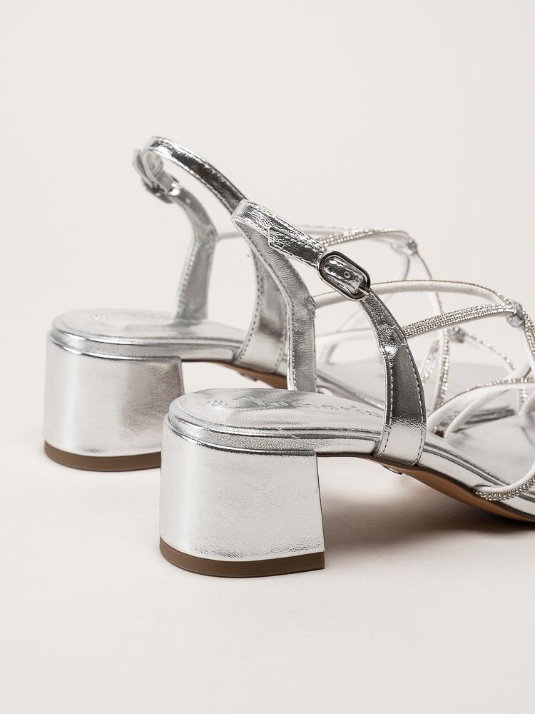 Tamaris - Silvermetallic sandaletter med glitterremmar