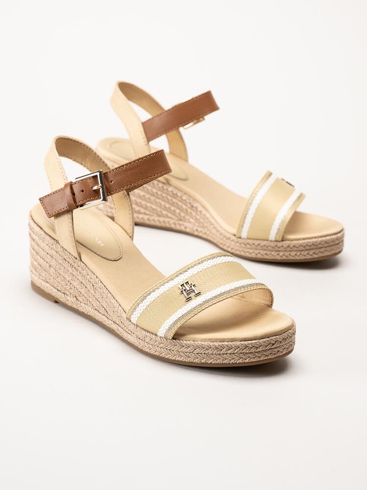 Tommy Hilfiger - Webbing Wedge Sandal - Beige kilklackade espadrillos