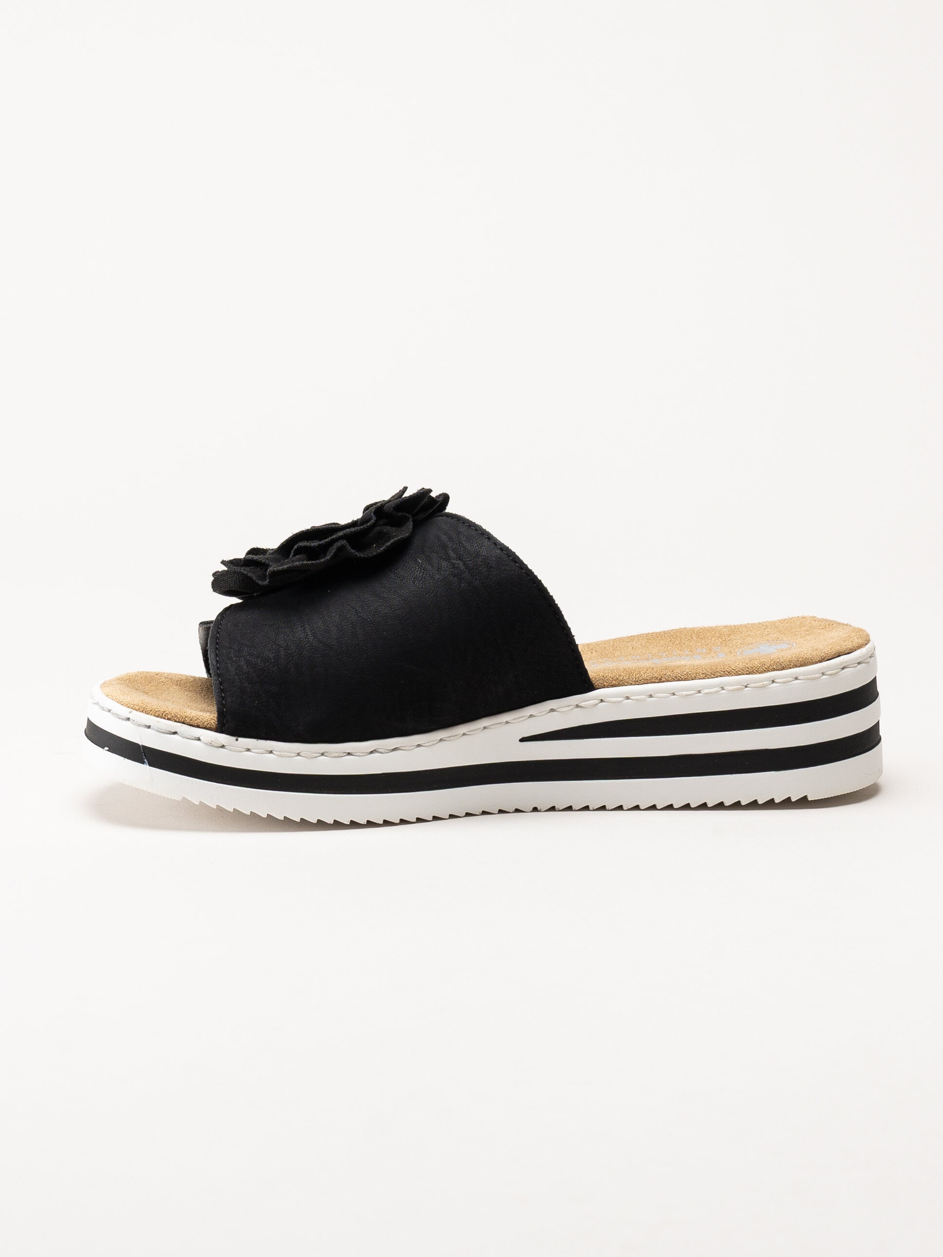 Rieker - Svarta slip in sandaler med rosett