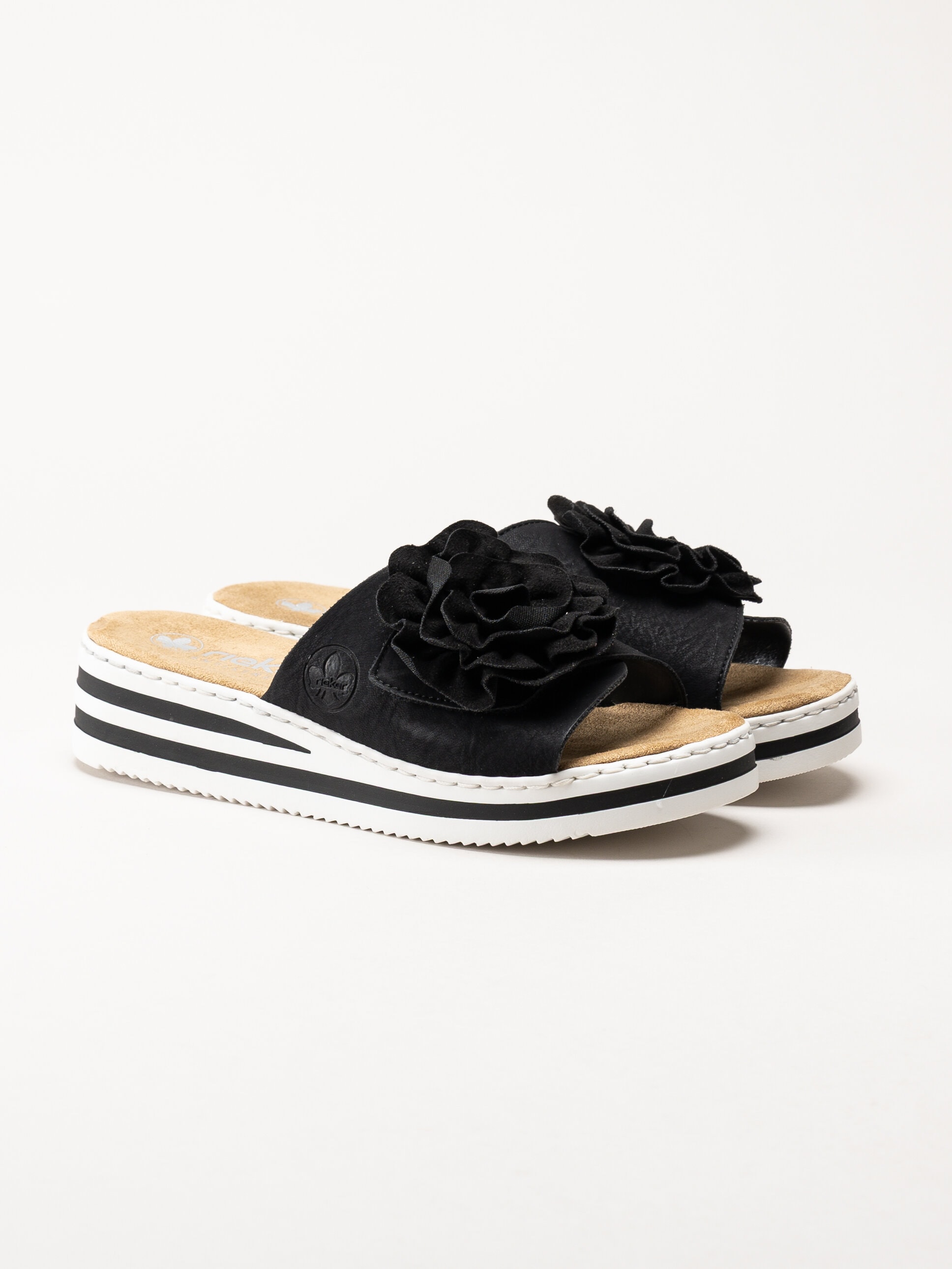 Rieker - Svarta slip in sandaler med rosett