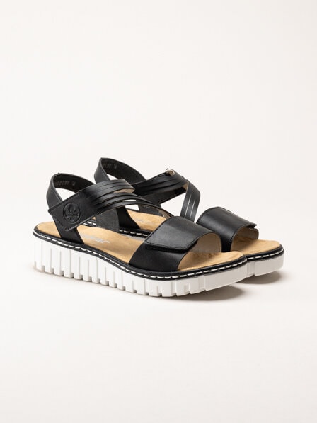 Rieker - Svarta sandaler med kardborre