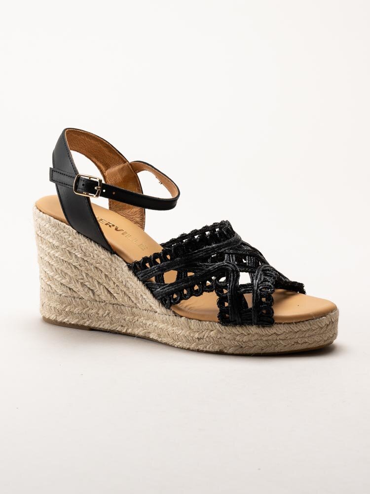 Alberville - Viveca Macrame - Svarta kilklackade sandaletter