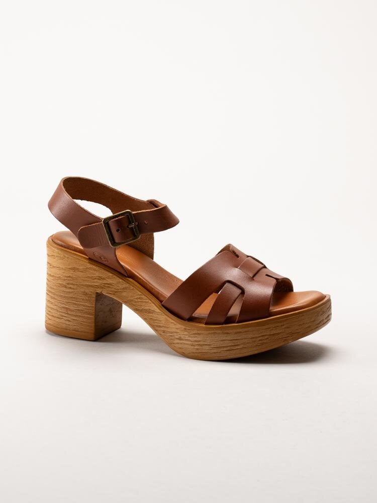 Effortless - Bruna skinnsandaletter med klack