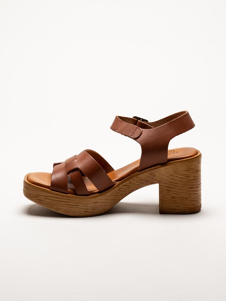 Effortless - Bruna skinnsandaletter med klack