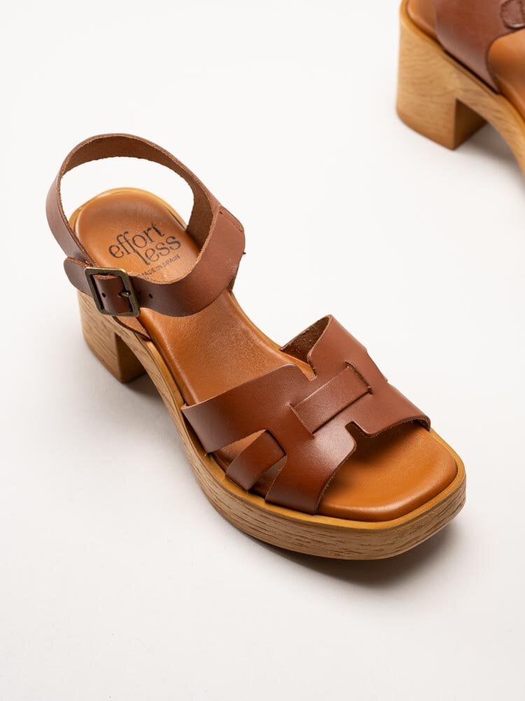 Effortless - Bruna skinnsandaletter med klack