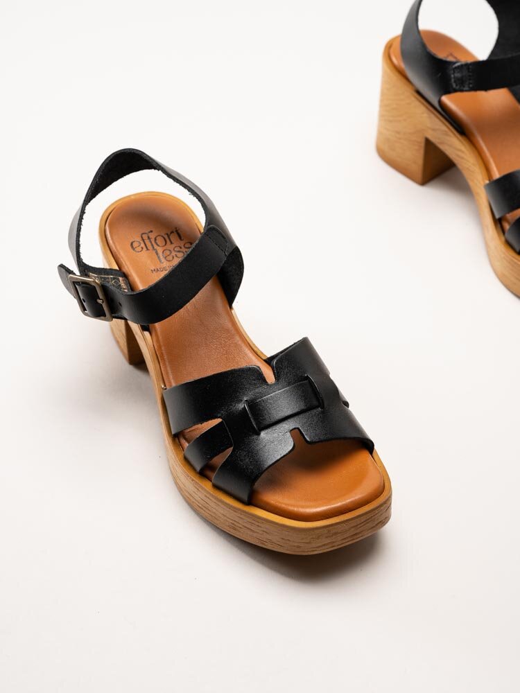 Effortless - Svarta skinnsandaletter med klack