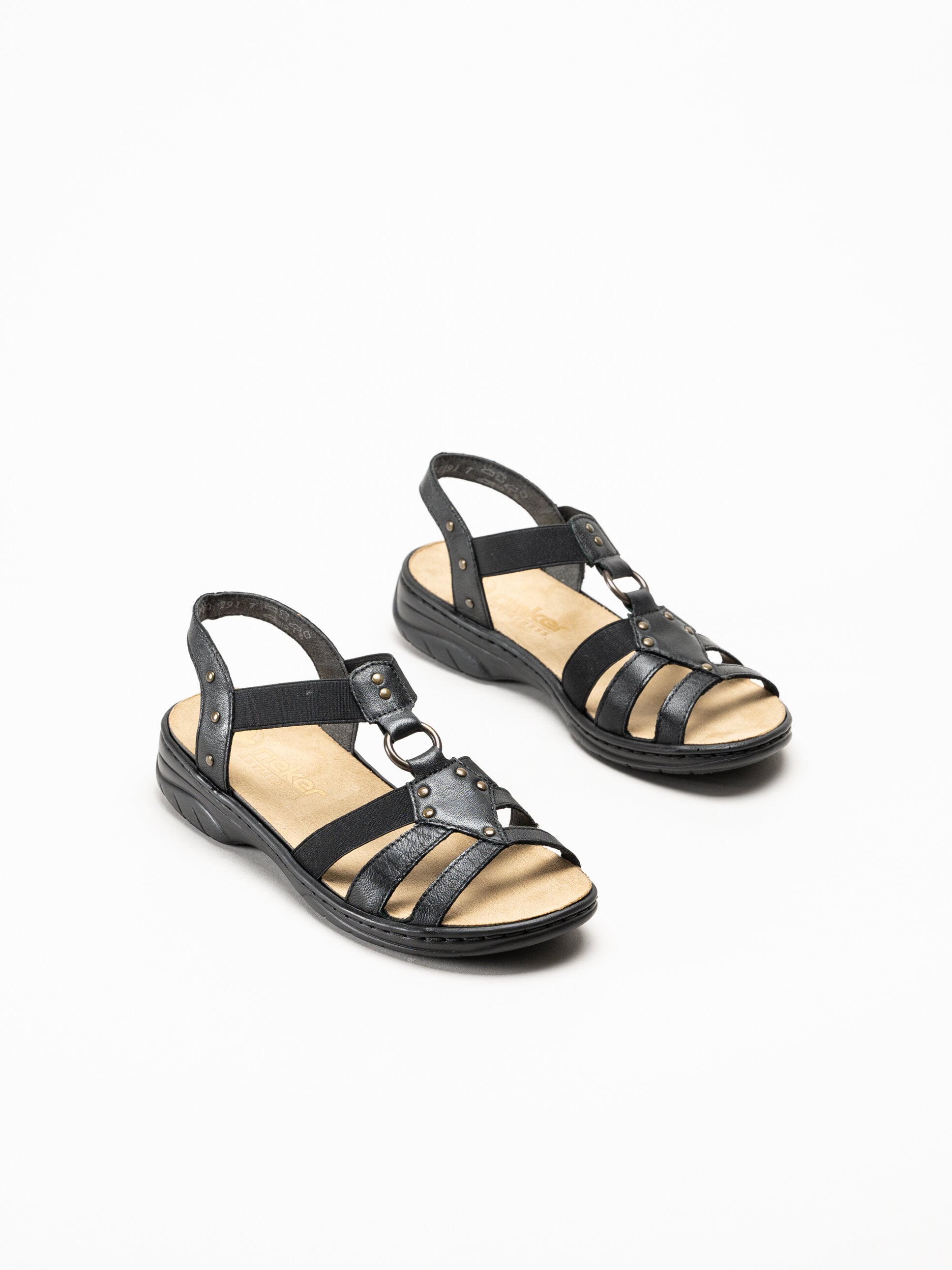 Rieker - Svarta resårsandaler i skinn