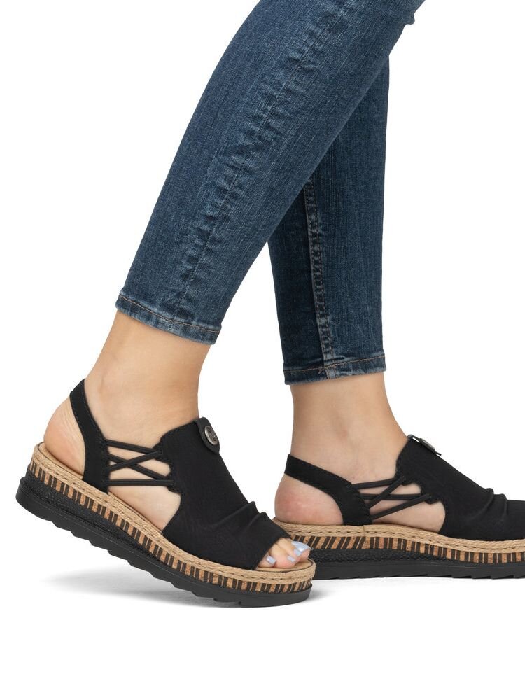 Rieker - Svarta sandaler med kilklack