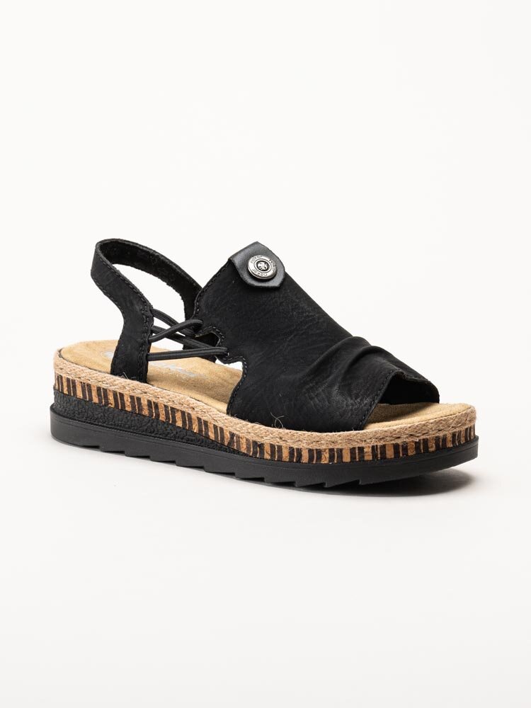 Rieker - Svarta sandaler med kilklack