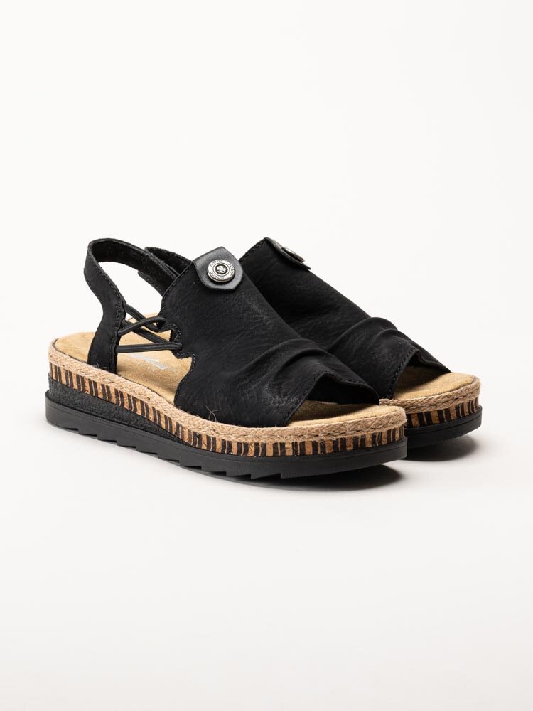 Rieker - Svarta sandaler med kilklack