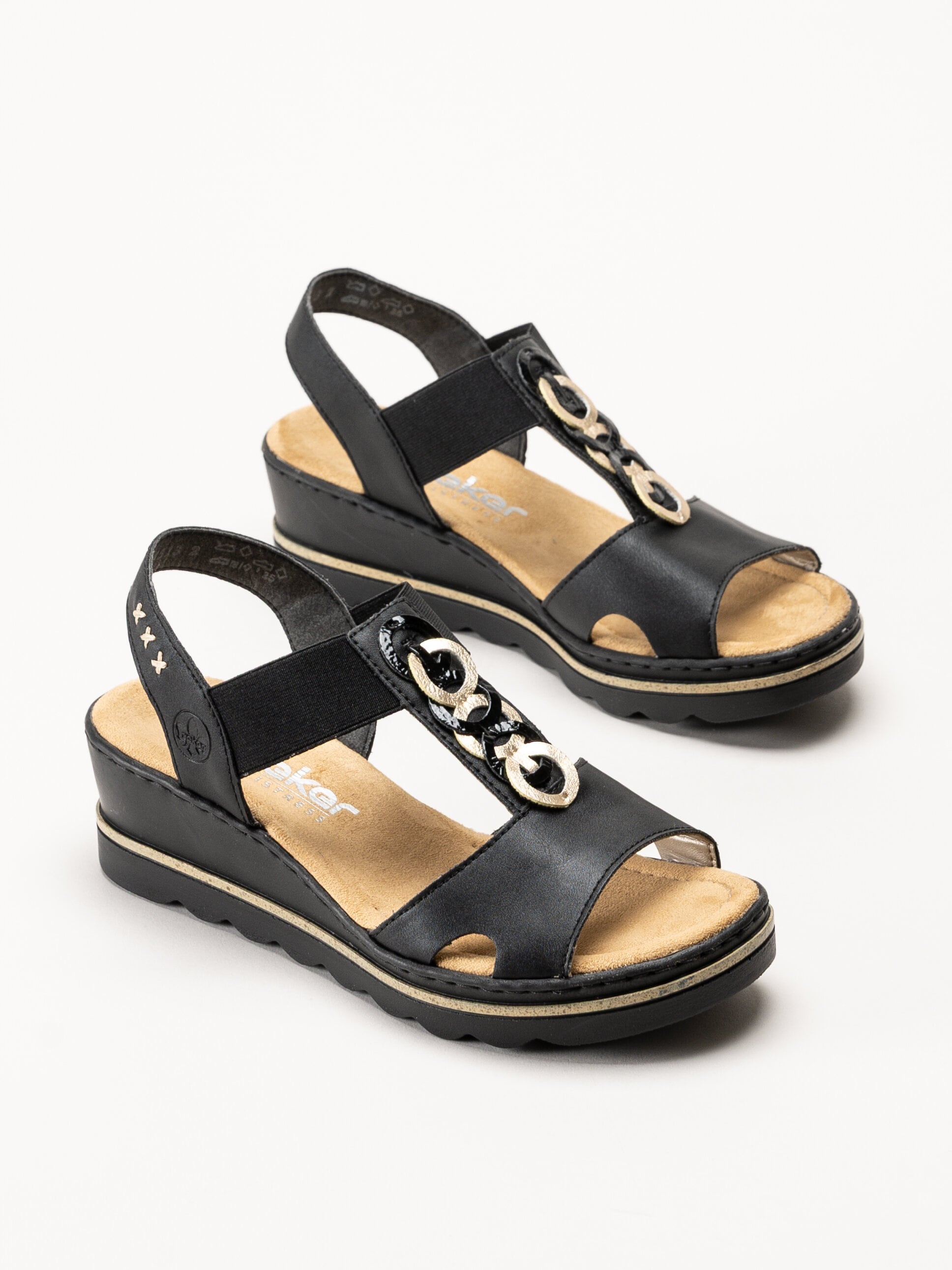 Rieker - Svarta sandaletter med kilklack