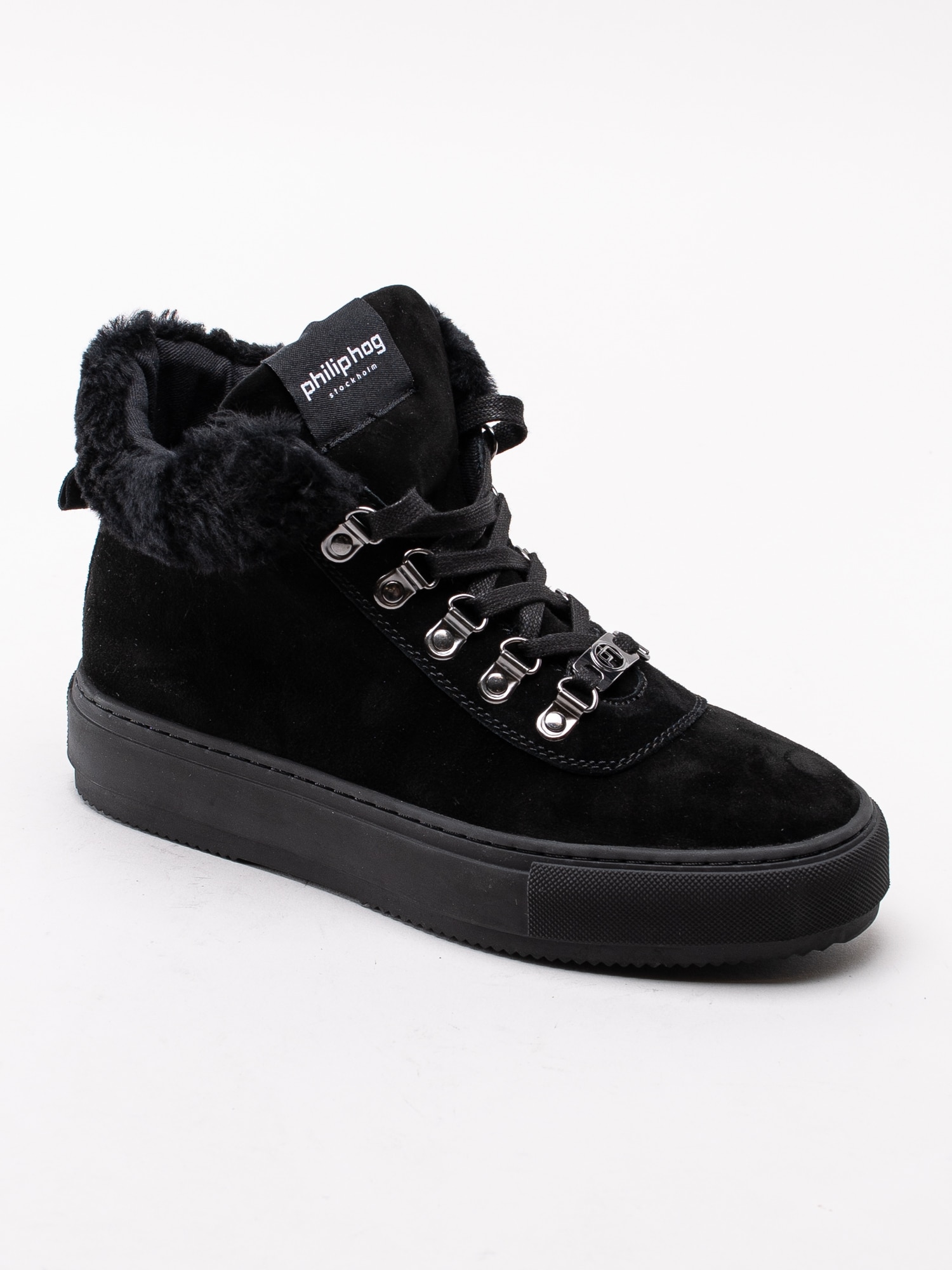 07193120 Philip Hog Alma Black svarta höga sneakers med skaftmudd i fuskpäls-1