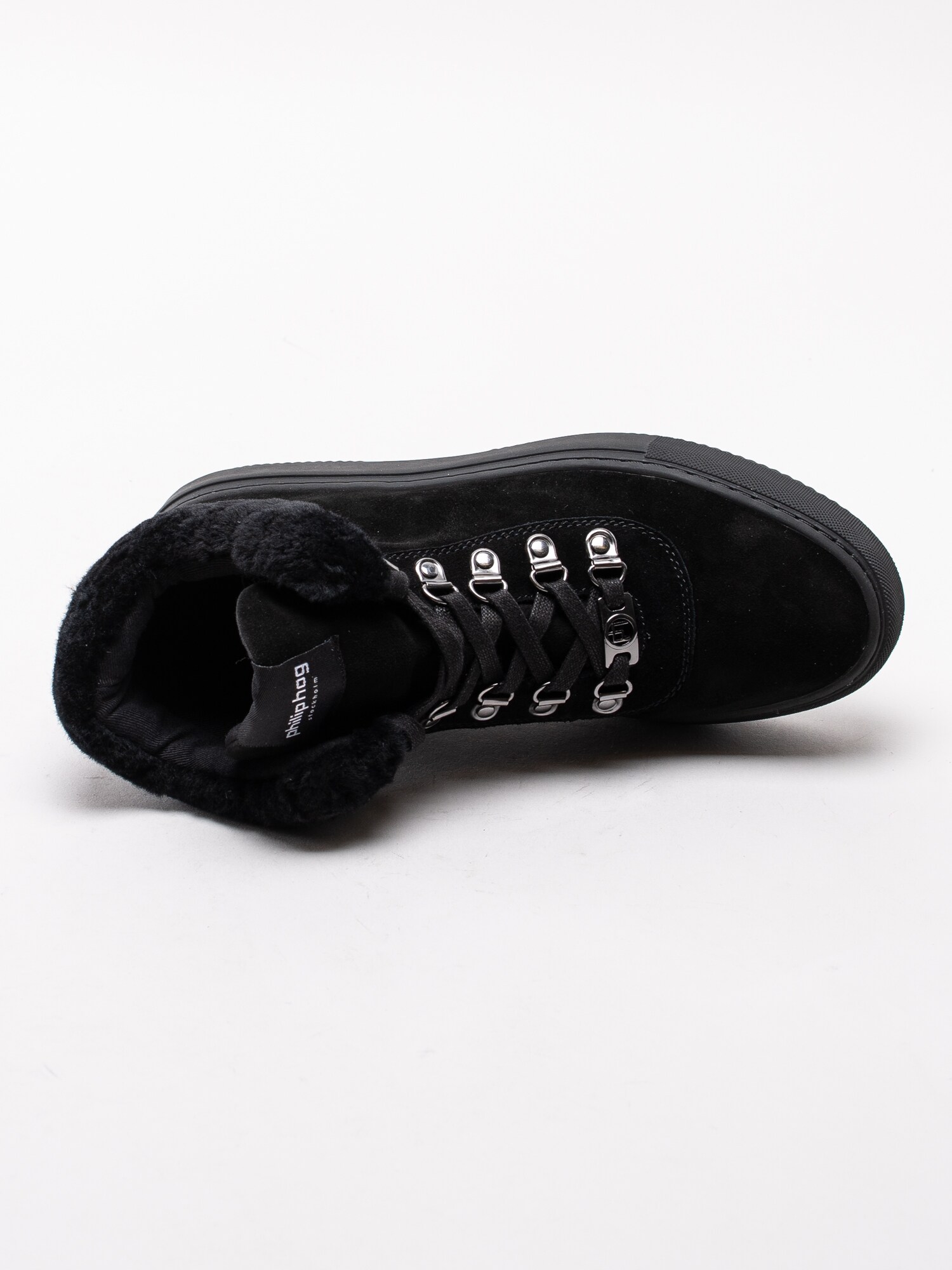 07193120 Philip Hog Alma Black svarta höga sneakers med skaftmudd i fuskpäls-2