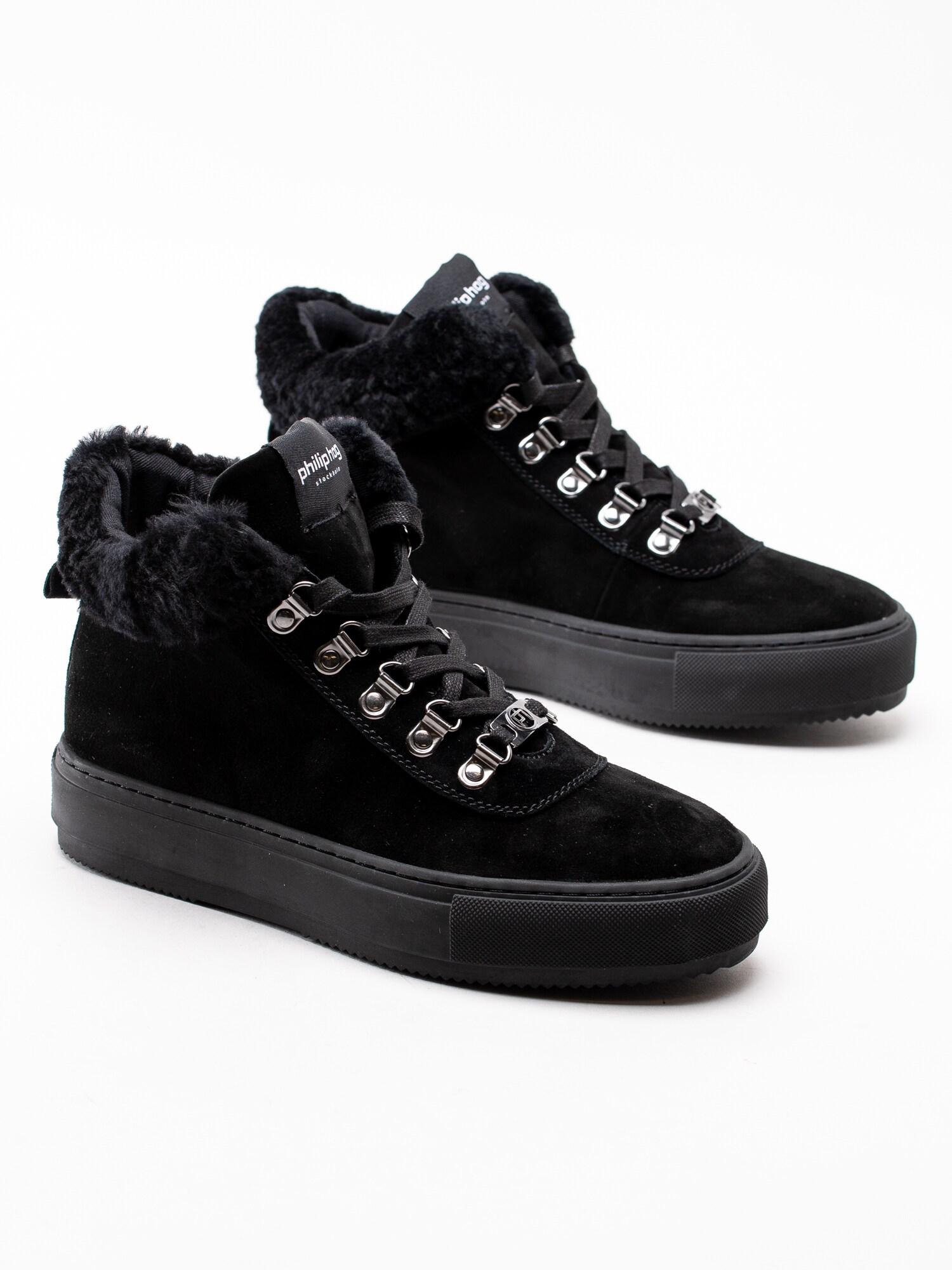 07193120 Philip Hog Alma Black svarta höga sneakers med skaftmudd i fuskpäls-4