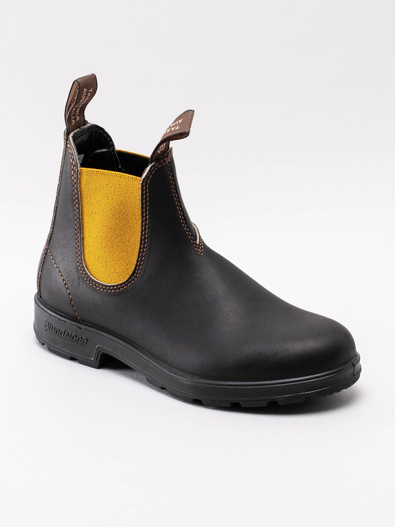 07203019 Blundstone Original 500 series Brown Mustard 1919  Mörkbruna klassiska chelsea boots med gul resår-3