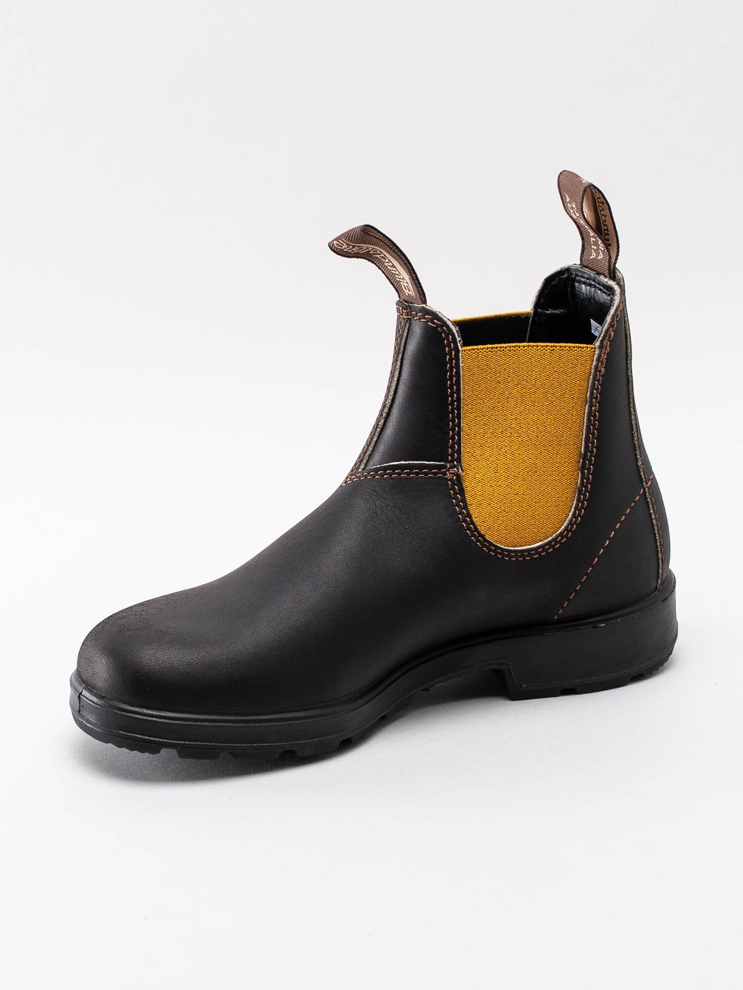 07203019 Blundstone Original 500 series Brown Mustard 1919  Mörkbruna klassiska chelsea boots med gul resår-2