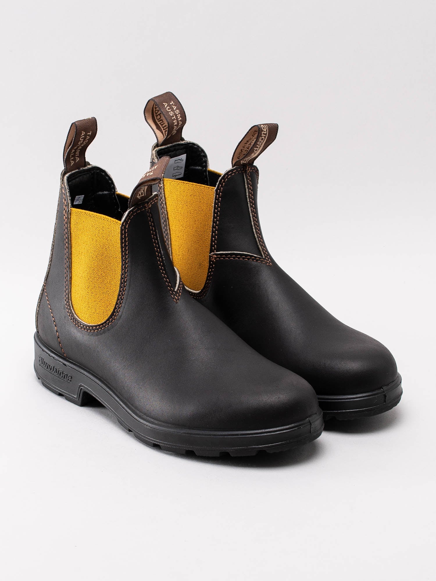 07203019 Blundstone Original 500 series Brown Mustard 1919  Mörkbruna klassiska chelsea boots med gul resår-3