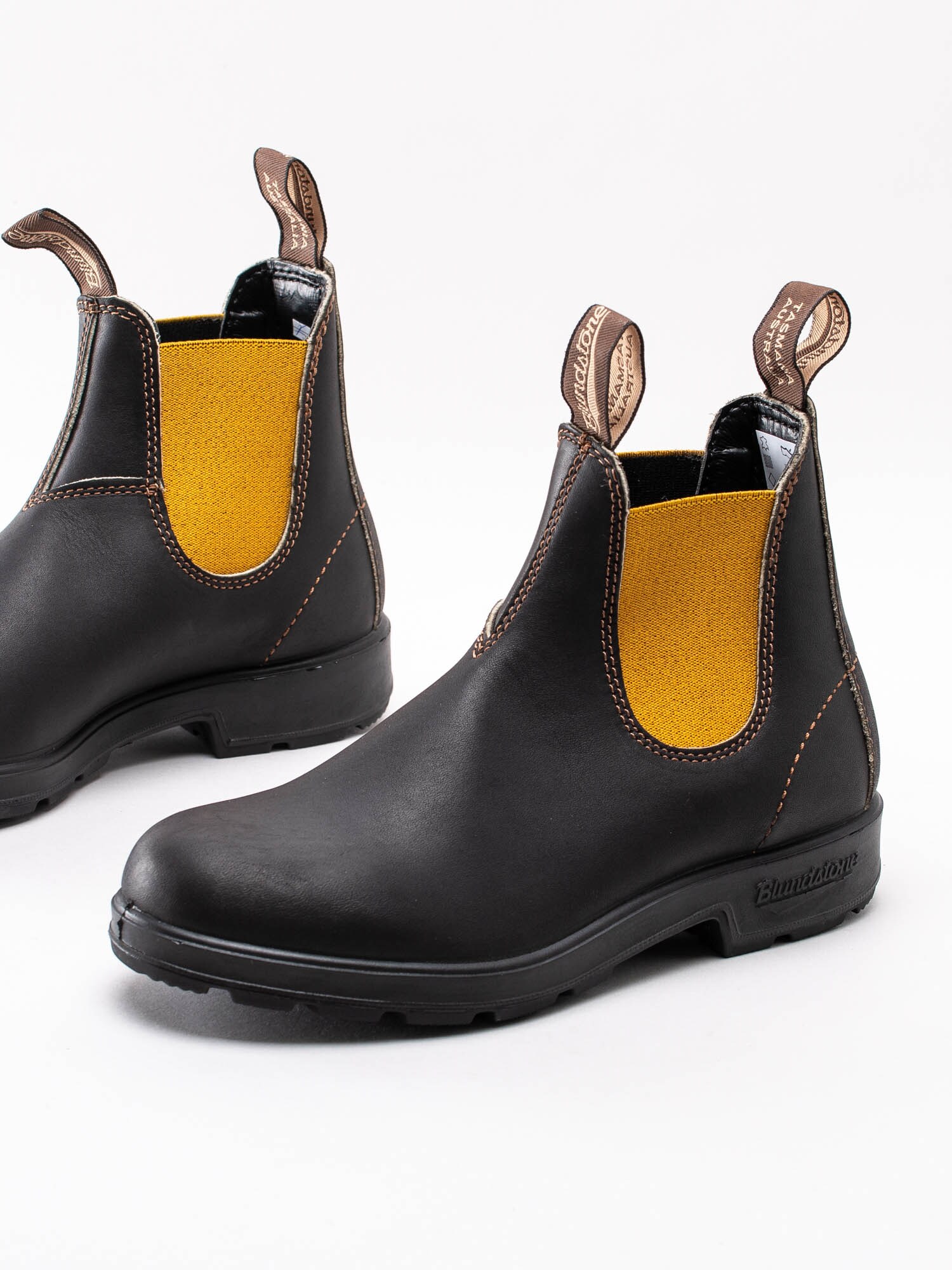 07203019 Blundstone Original 500 series Brown Mustard 1919  Mörkbruna klassiska chelsea boots med gul resår-6