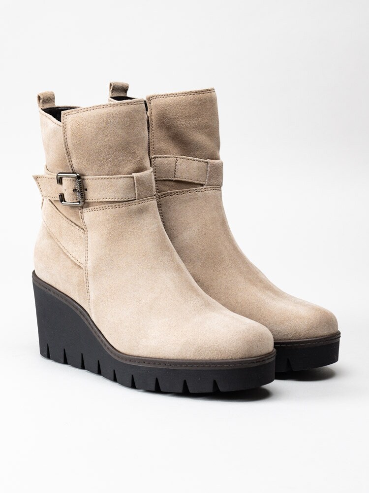 Gabor - Beige kilklackade boots i mocka