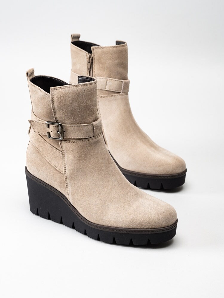 Gabor - Beige kilklackade boots i mocka