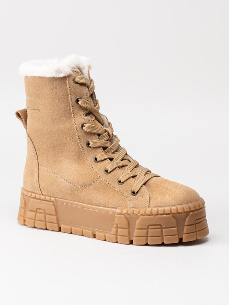Tamaris - Beige fodrade kängor med platåsula